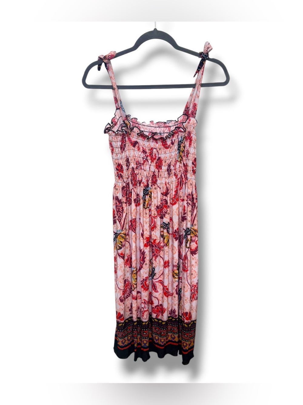 Lildy Smocked Shirred Floral Tie-Shoulder  Dress Strechy size L / XL